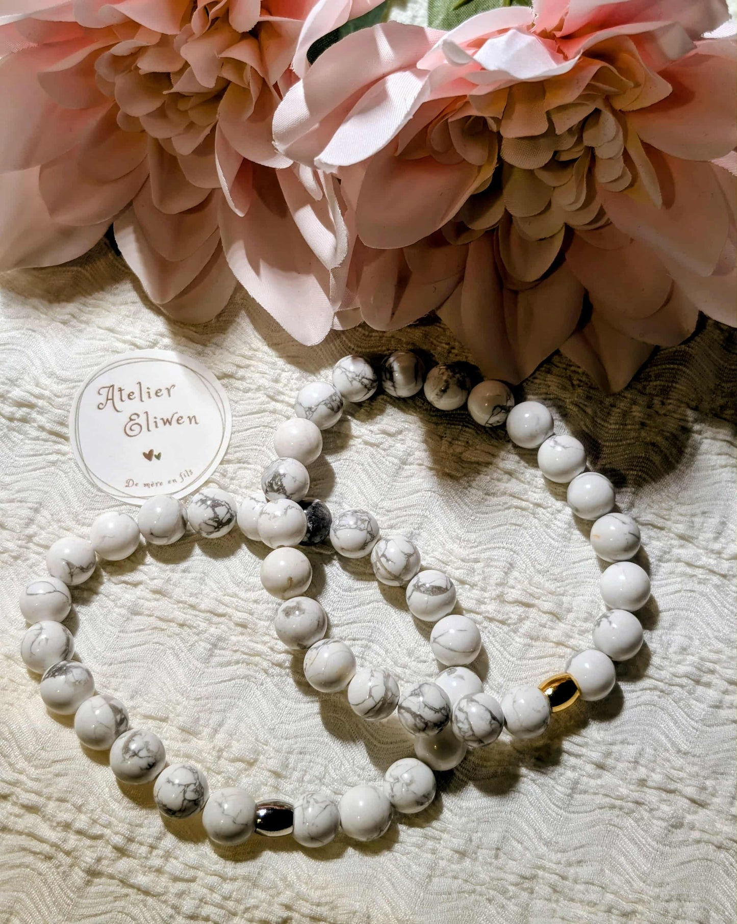 Bracelet en pierres naturelles de Howlite - modèle Howlite blanc gris