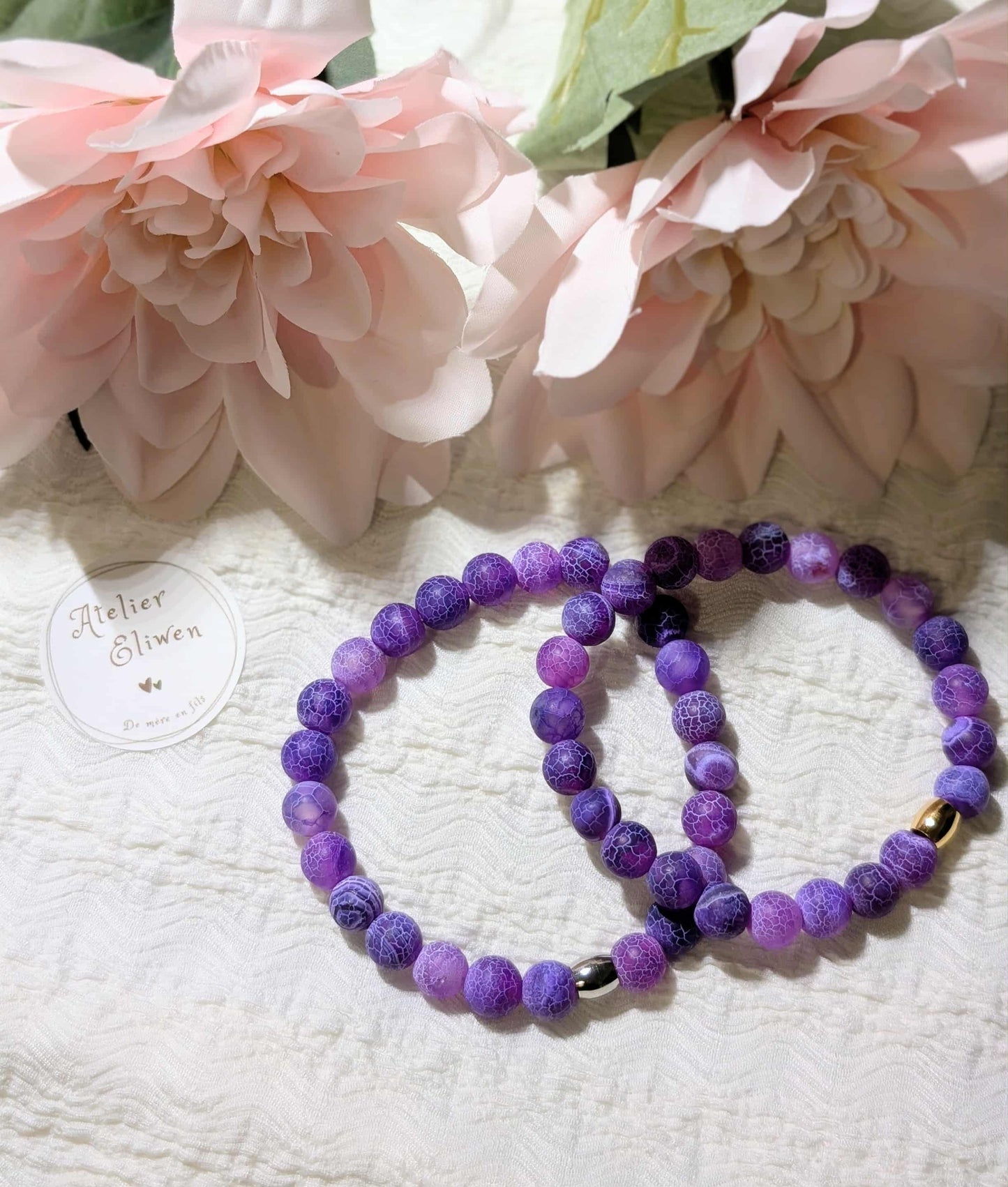 Bracelet en pierres naturelles d'Agate - modèle Agate fissurée mauve