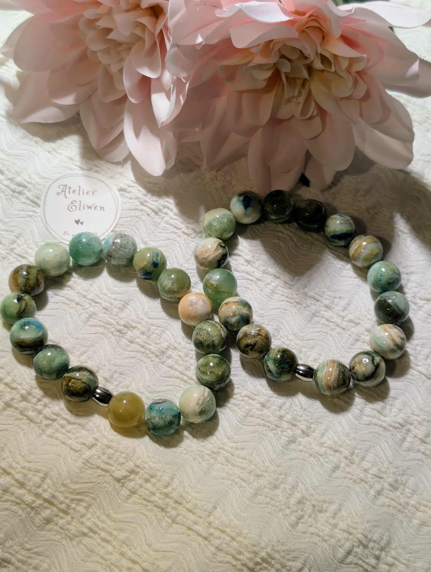 Bracelet en pierres naturelles d'Angelite - modèle Angelite verte