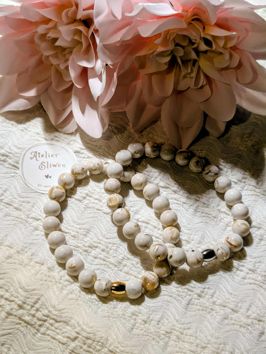 Bracelet en pierres naturelles de Howlite - Modèle Howlite beige